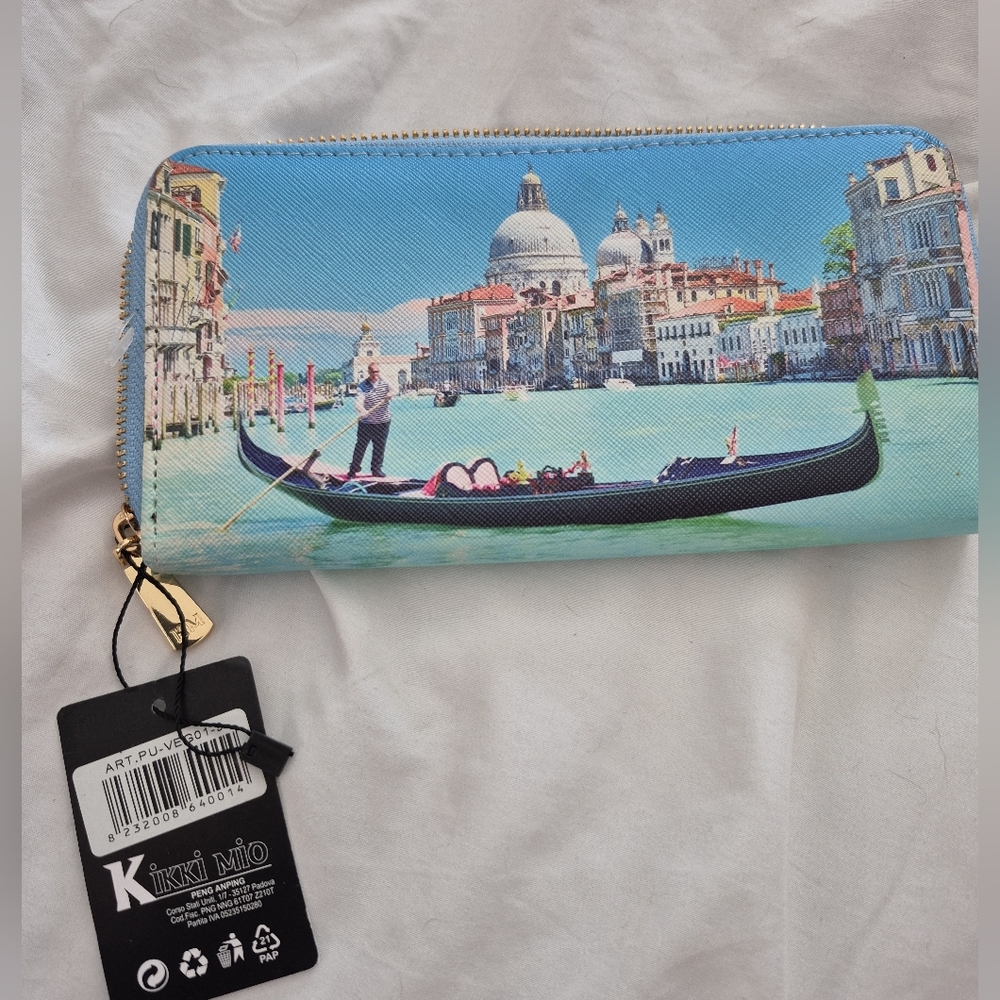 Kikki Mio Venice Gondola Zip Around Wallet Italy Travel Scene NWT Clutch
